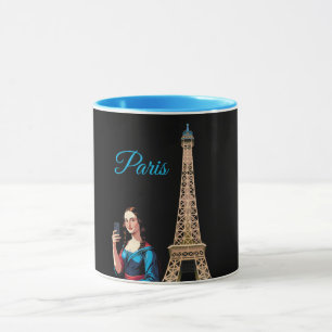 CANECA MONA LISA TIRANDO SELFIE SURREAL PARIS