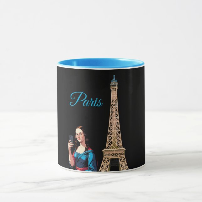 CANECA MONA LISA TIRANDO SELFIE SURREAL PARIS (Centro)