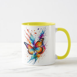 Caneca Monarca Borboleta Vibrante em Aquarela