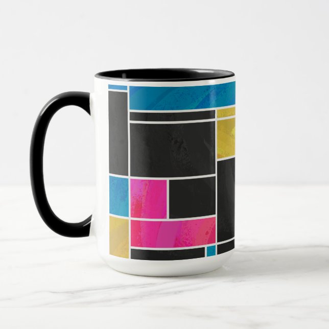 Caneca Mondrian Blue Pink Impressão (Esquerda)