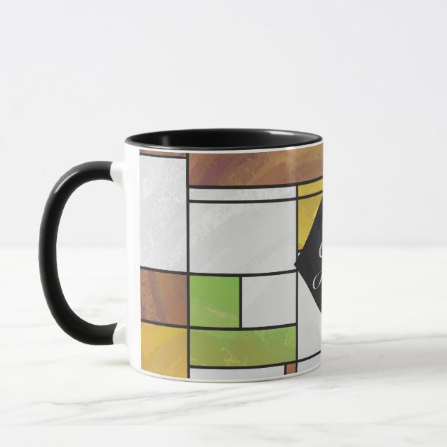 Caneca Mondrian Brown Yellow Impressão (Esquerda)