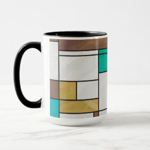 Caneca Mondrian Brown Yellow Teal Impressão
