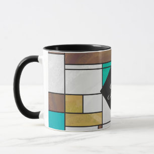 Caneca Mondrian Brown Yellow Teal Impressão