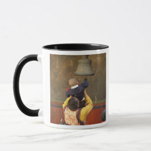 Caneca Monge budista tibetano levantando um menino para t