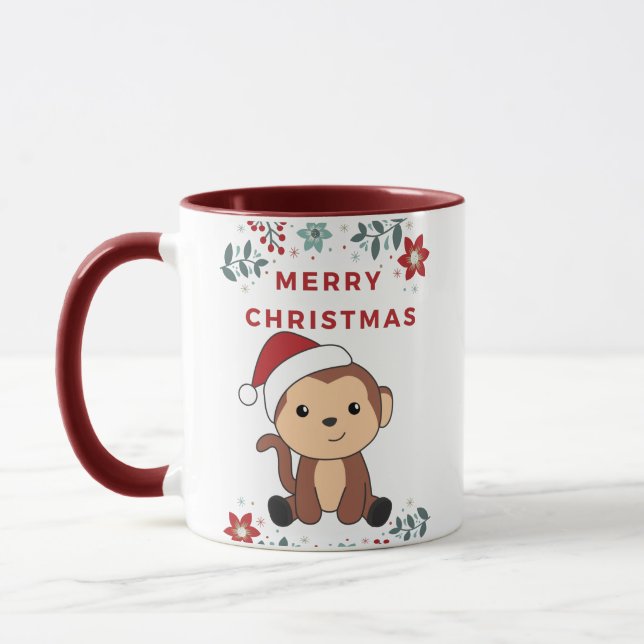 Caneca Monkey Christmas Snow Winter Animals Monkeys (Esquerda)