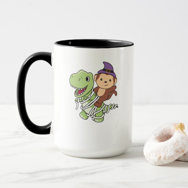 Caneca Monkey Happy Halloween T-rex Mummy Costume (Com Donut)