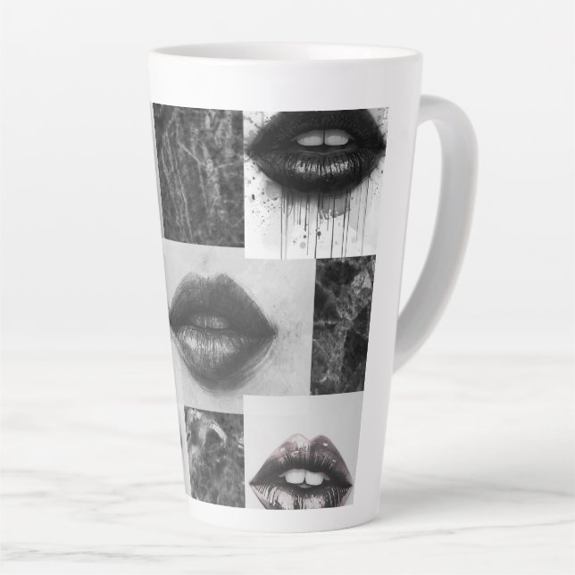 Caneca Monochrome Lips Latte – Preto e Branco Eleg (Ângulo direito)