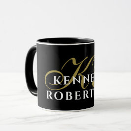 Caneca Monogram Black Gold White Name Minimalist Elegant