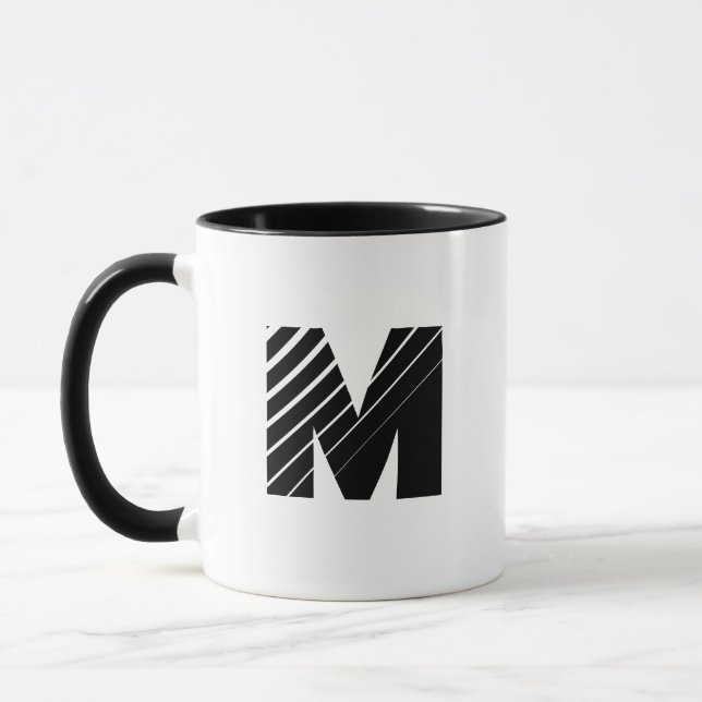 Caneca Monogram Bold Modern Black White Mug (Esquerda)