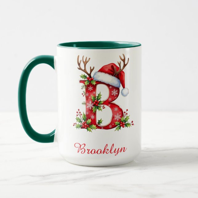 Caneca Monogram initial B Santa merry Christmas  (Esquerda)