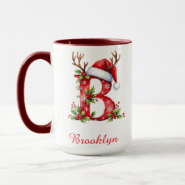 Caneca Monogram initial B Santa merry Christmas