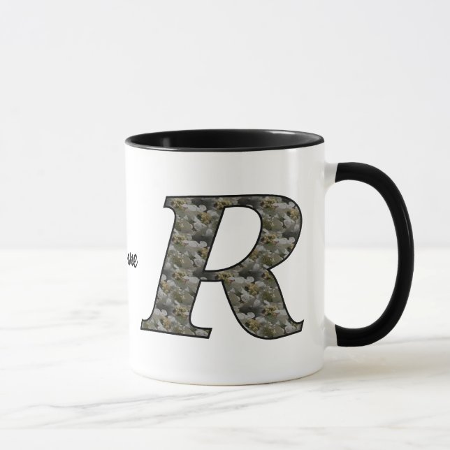 Caneca Monogram Initial R Hydrangea Flowers Personalized (Direita)