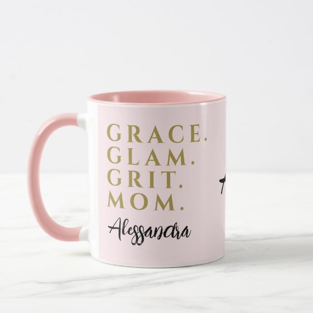 Caneca Monogram Mom Quote Inspirational Pastel Pink Gold (Esquerda)