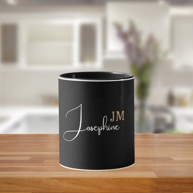 Caneca Monogram name black gold modern (Criador carregado)