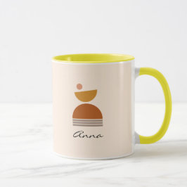 Caneca Monograma abstrato cor rosa, castanho, amarelo