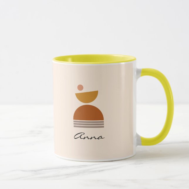 Caneca Monograma abstrato cor rosa, castanho, amarelo (Direita)