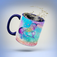 Monograma aqua branco de unicórnio rosa brilhante