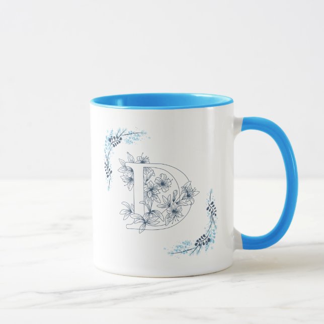 Caneca Monograma Azul, Calmo Café Floral (Direita)