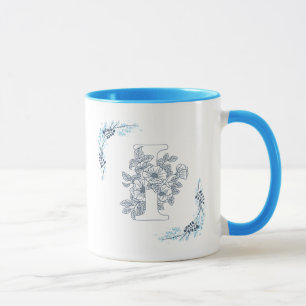Caneca Monograma Azul Calmo Floral Inicial "I" Café