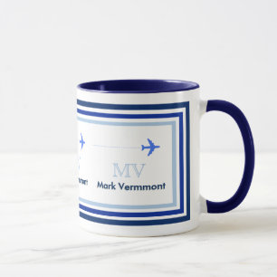 Caneca Monograma azul crie para pilotos de ar