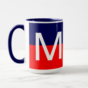 Caneca Monograma Azul e Branco Moderno legal