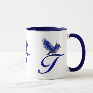 Caneca Monograma Azul inicial T Elegante
