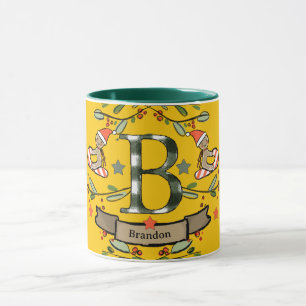 Caneca Monograma "B" de Natal Retro Bonito com o nome