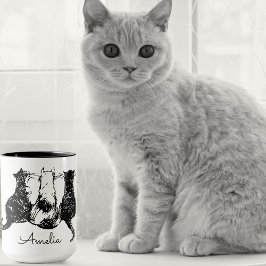 Caneca Monograma, Black and White Cat Mug