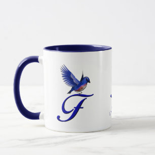 Caneca Monograma Bluebird Inicial F Elegante Personalizad