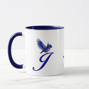Caneca Monograma Bluebird Inicial J Elegante Personalizad