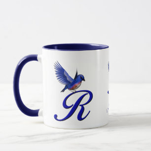 Caneca Monograma Bluebird Inicial R Personalizado Elegant