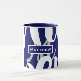 Caneca Monograma Branco e Azul de Elegante