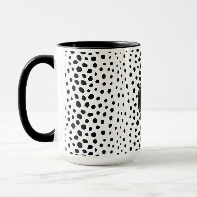 Caneca Monograma branco preto chique do teste padrão do (Esquerda)