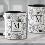 Caneca Monograma branco preto elegante<br><div class="desc">Celebre a mulher especial em sua vida com esta na moda e sofisticada caneca monográfica, projetada para trazer um toque de elegância para sua rotina diária. Apresentando um padrão floral preto-e-branco chico que lembra as marca de alto-moda e de luxo, esta caneca combina o design da moda com o estilo...</div>