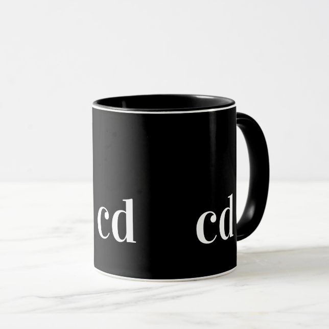 Caneca Monograma branco preto - iniciais personalizadas m (Frente Esquerda)