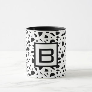 Caneca Monograma branco preto Terrazzo inicial