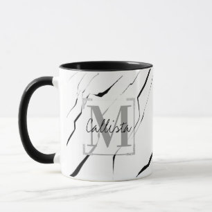 Caneca Monograma branco preto único moderno