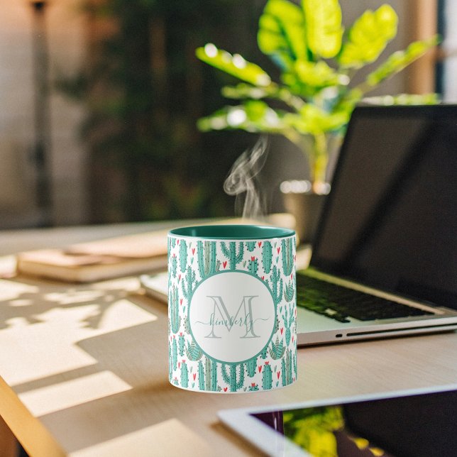 Caneca Monograma branco verde-cacto (Criador carregado)