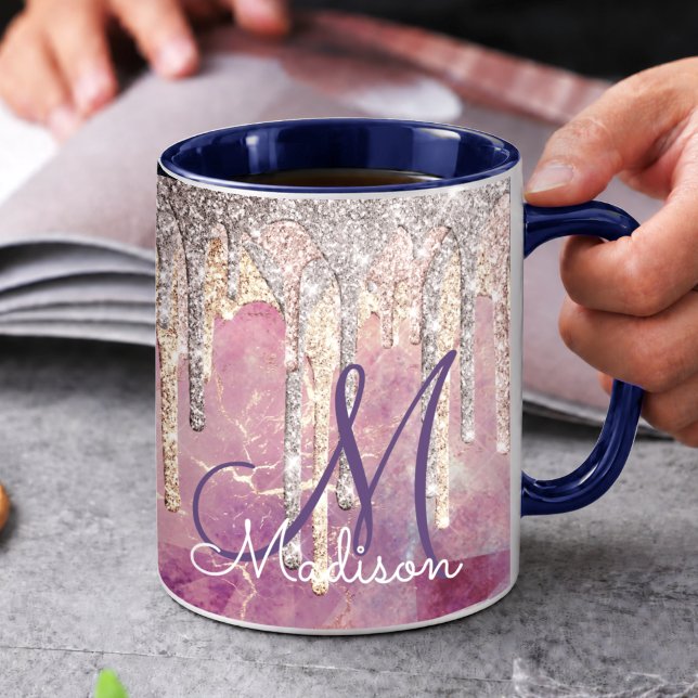 Caneca Monograma chic rosa com brilho cor-de-rosa que pin (Criador carregado)