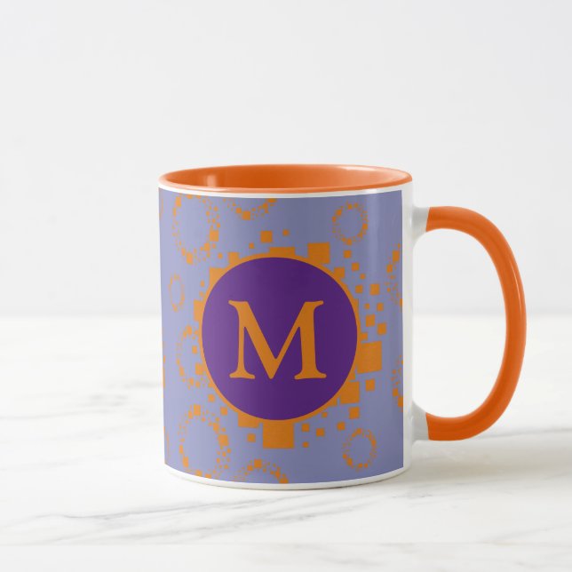 Caneca Monograma Círculos Púrpura Laranja Inicial Mu (Direita)