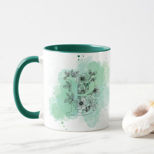 Caneca Monograma com Cor de Água Inicial Botânica Verde