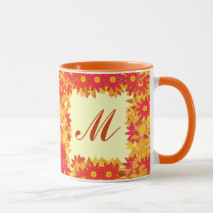 Caneca Monograma com flores - vermelho e ouro