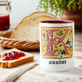 Caneca Monograma com Letra K Iluminada Floral Medi