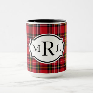 Caneca Monograma com Xadrez 3 letras vermelho tradicional