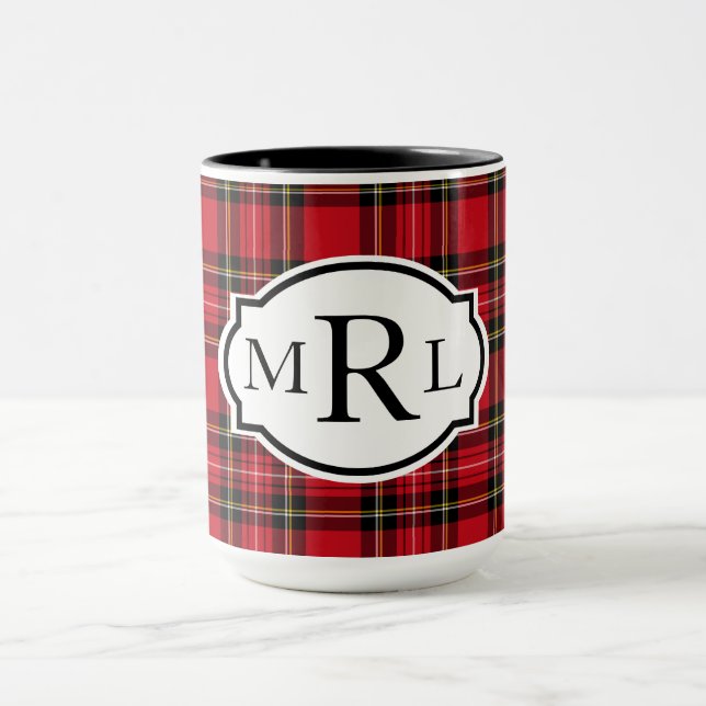 Caneca Monograma com Xadrez 3 letras vermelho tradicional (Centro)
