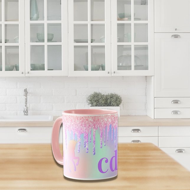 Caneca Monograma cor-de-rosa com brilho Unicórnio (Criador carregado)
