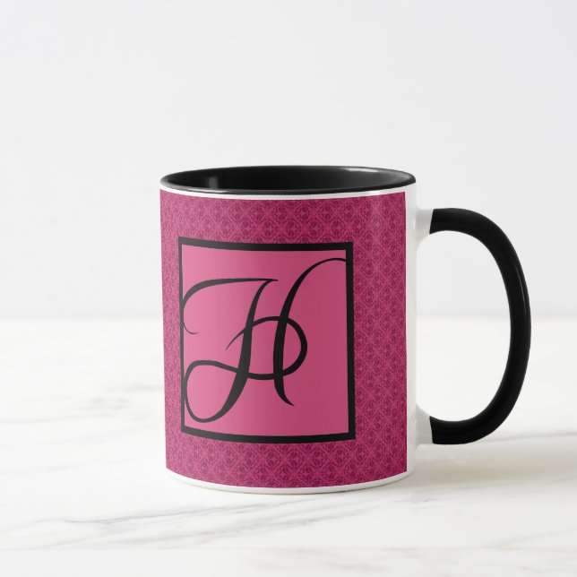 Caneca Monograma cor-de-rosa H do damasco (Direita)