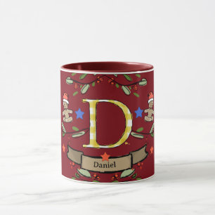 Caneca Monograma "D" de Natal Retro Bonito com o nome