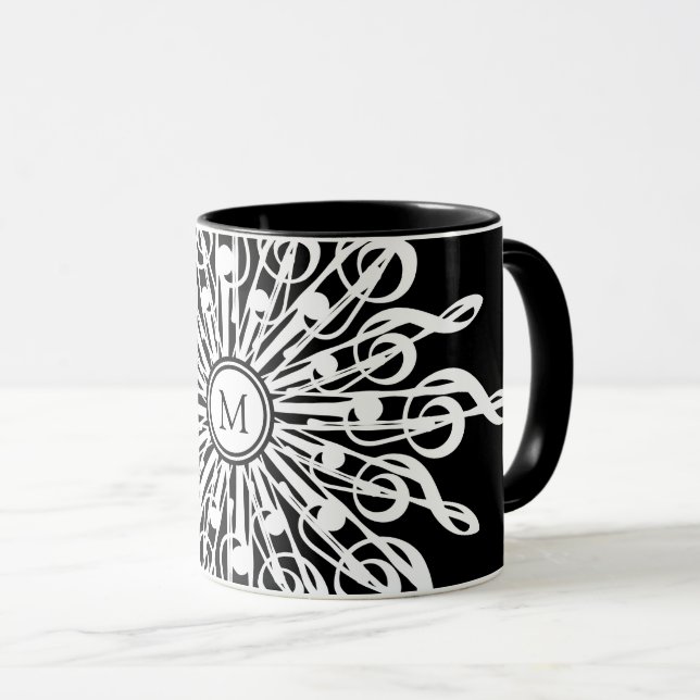 Caneca Monograma da Clef do Árvore Ornamental Negra (Frente Esquerda)