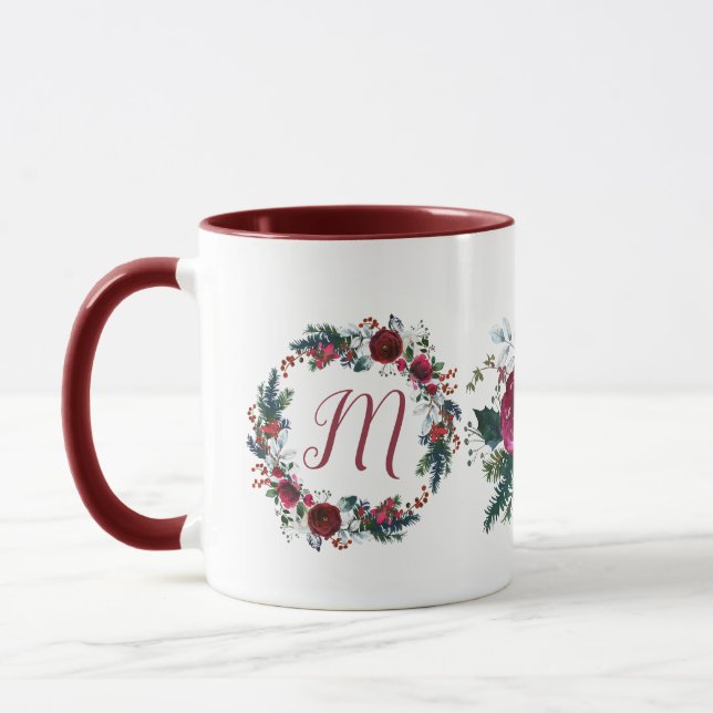 Caneca Monograma da família de Natal Verruga floral sazon (Esquerda)